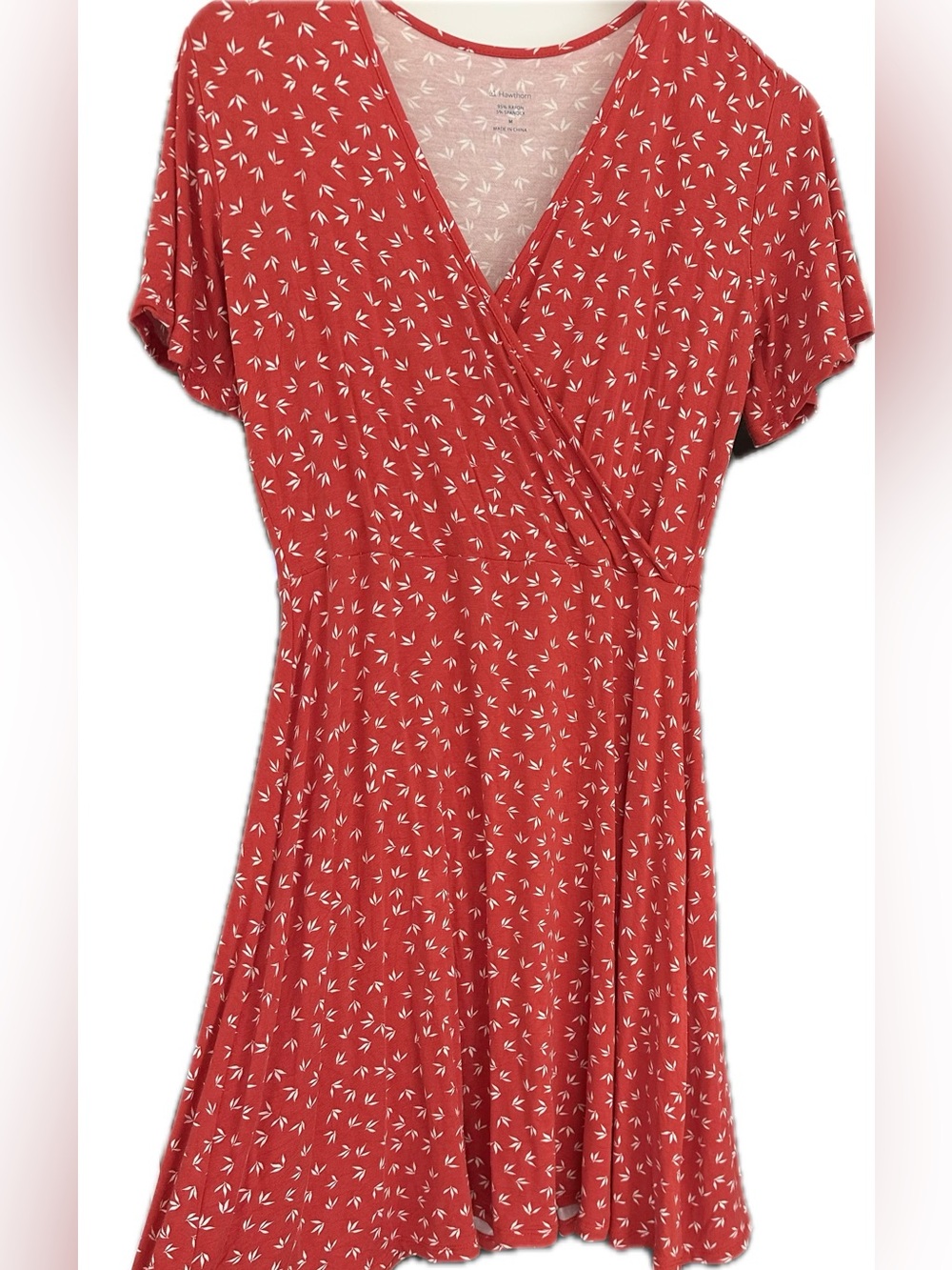 Red Short Sleeve V-Neck Wrap Dress - Picture 3 of 5